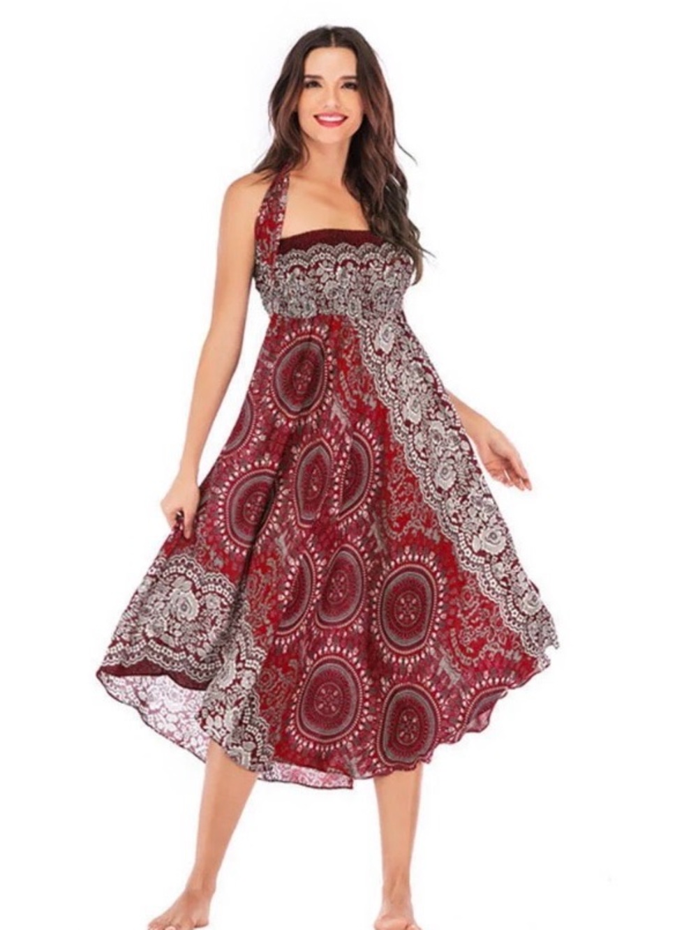 Boho 2 In 1 Maxi Skirt/ Midi Dress With Tie Detail